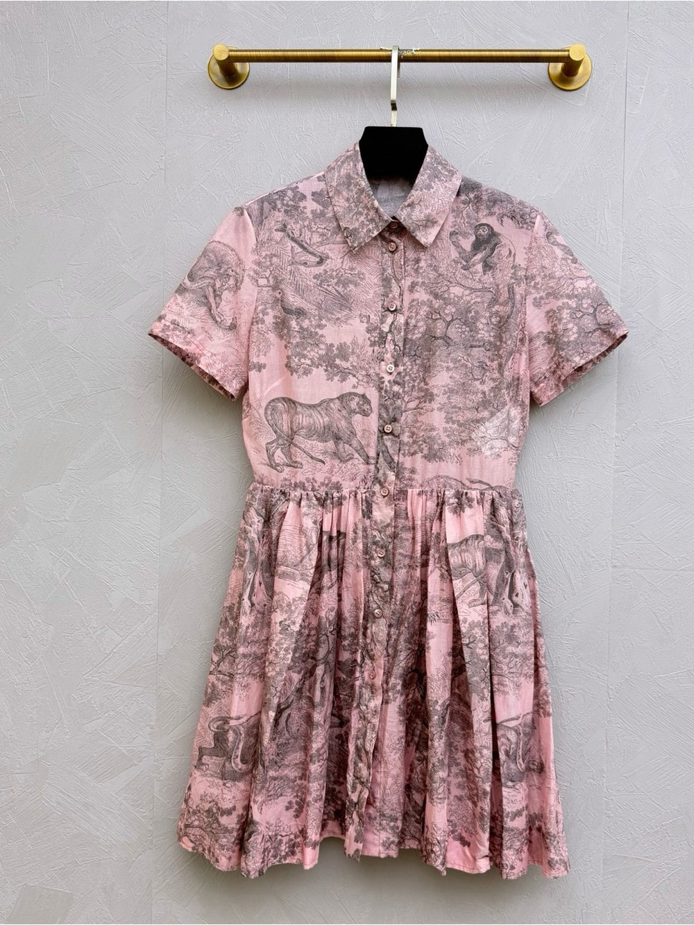 🚩steal Dior Pink and Gray Printed Short Sleeve Shirt Dress